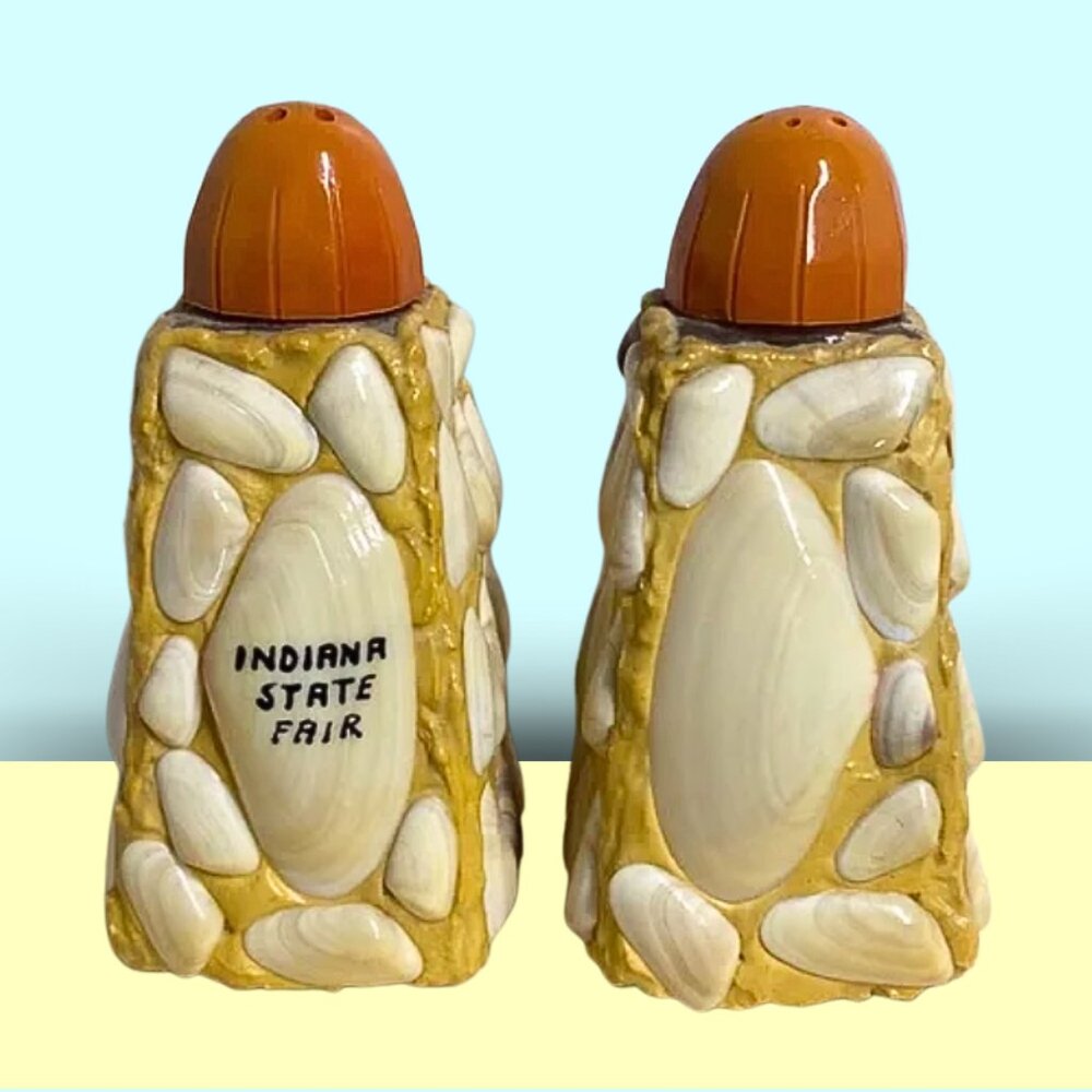 Vintage RARE  Indiana State Fair Shell Salt & Pepper Shakers